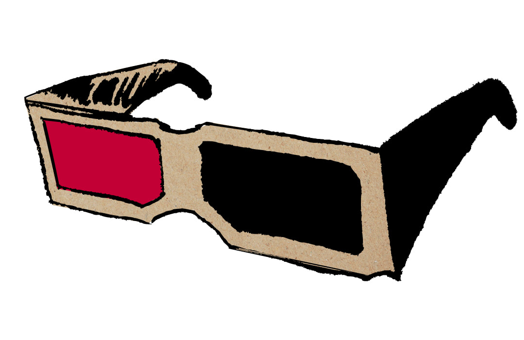 Rocking illustration of funky 3D glasses – they were the ultra-tech of their day.